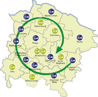 Karte der Thayalandregion mit E-Tankstellen